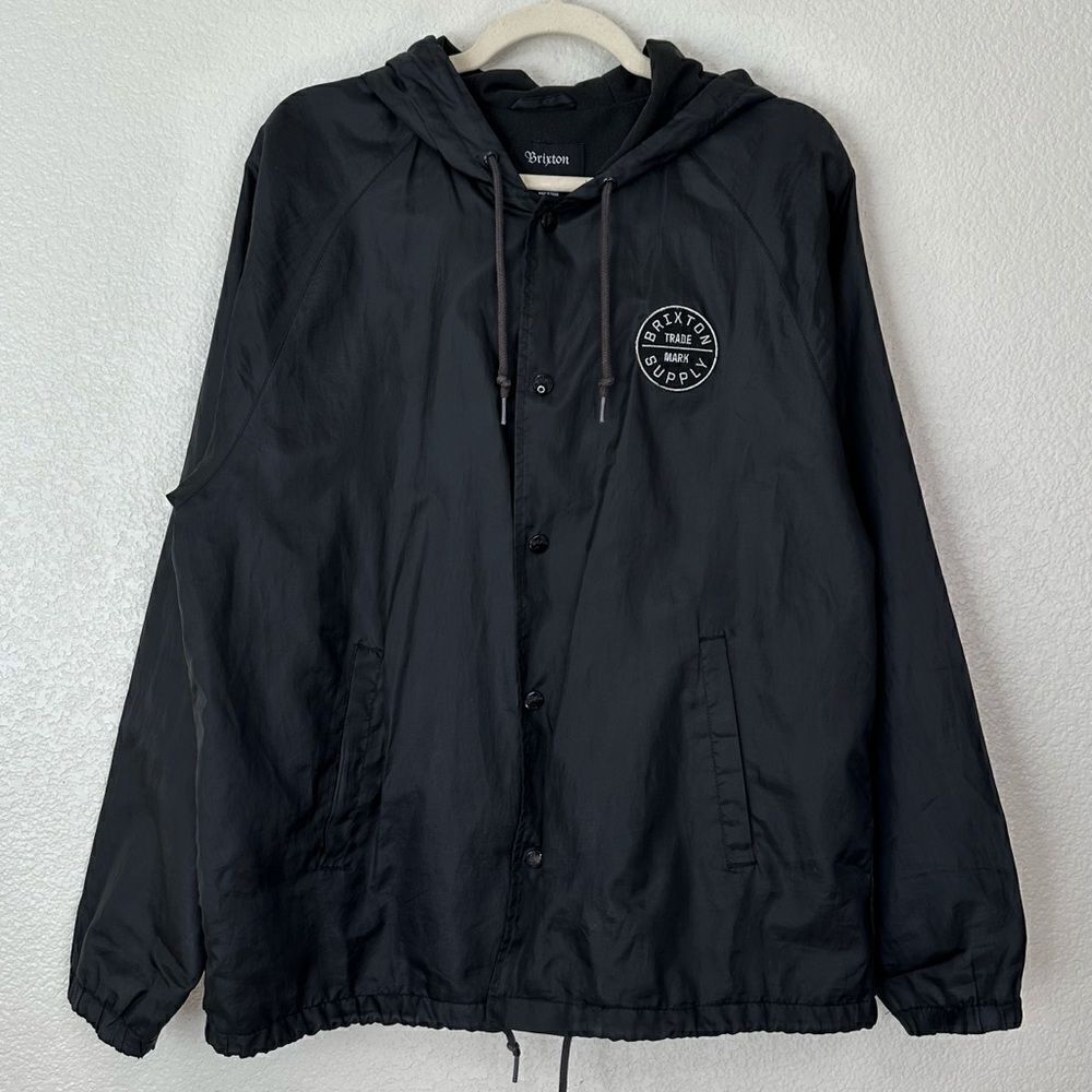 Brixton Men's Black Button Down Windbreaker/Rain Hoodie Jacket, Sz Medium